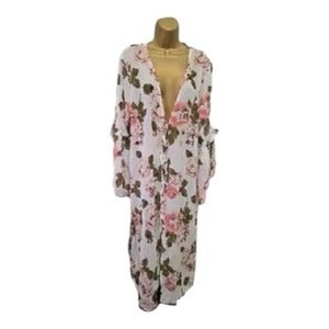 Kimono Floral Pink & Olive Green Kimono Robe | Band of Gypsies | Small | Duster